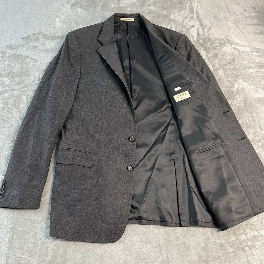 Lauren Ralph Lauren Trim Fit Blazer Jacket Mens 44L Micro Check Gray 100% Wool